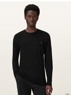All Saints Men's Black Crewneck Long-Sleeve Shirt